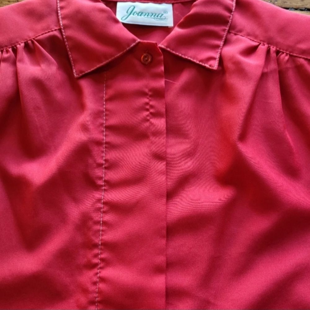 Joanna Vintage Polyester Button Down Red Size 8 - image 2